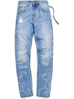 Kith Light Blue Denim Jeans with White Mickey Outline Print